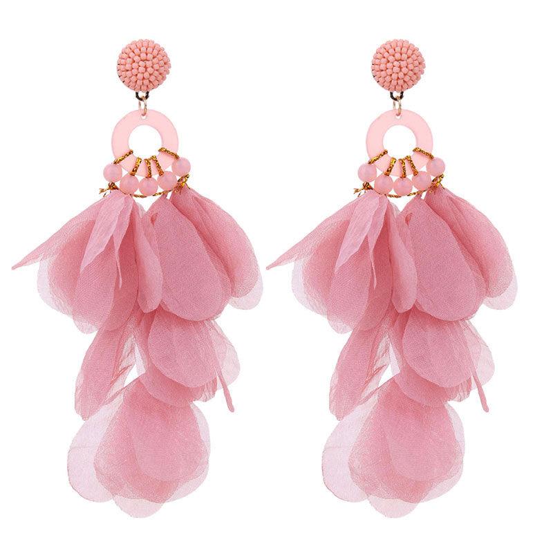 Long Petal Beaded Earrings - zuzumia