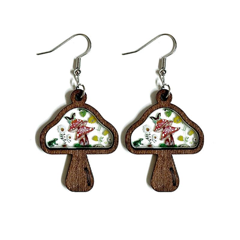 Mushroom Wood Drop Earrings - zuzumia