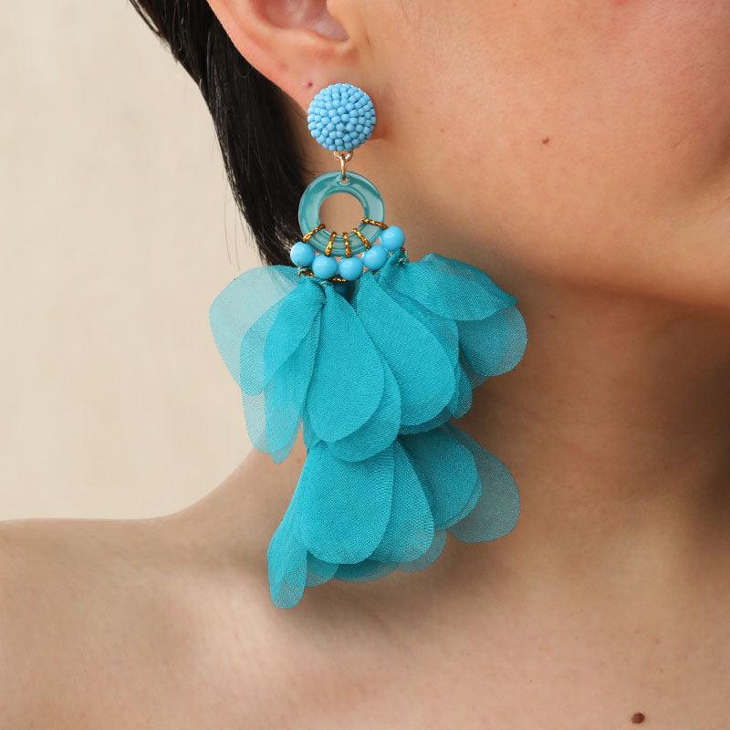 Long Petal Beaded Earrings - zuzumia