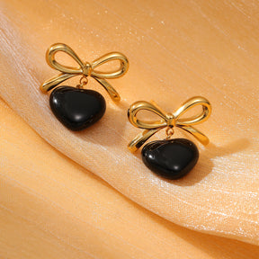 Puffed Heart Bow Earrings