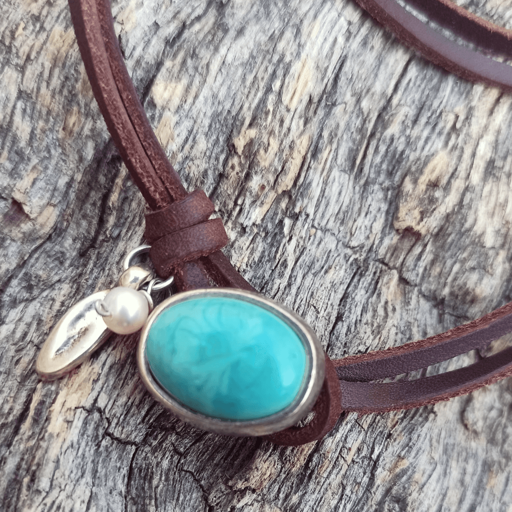 Multi-layer Turquoise Leather Necklace - zuzumia