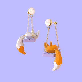 Creative 3D Cartoon Fox Cat Swing Earrings - zuzumia