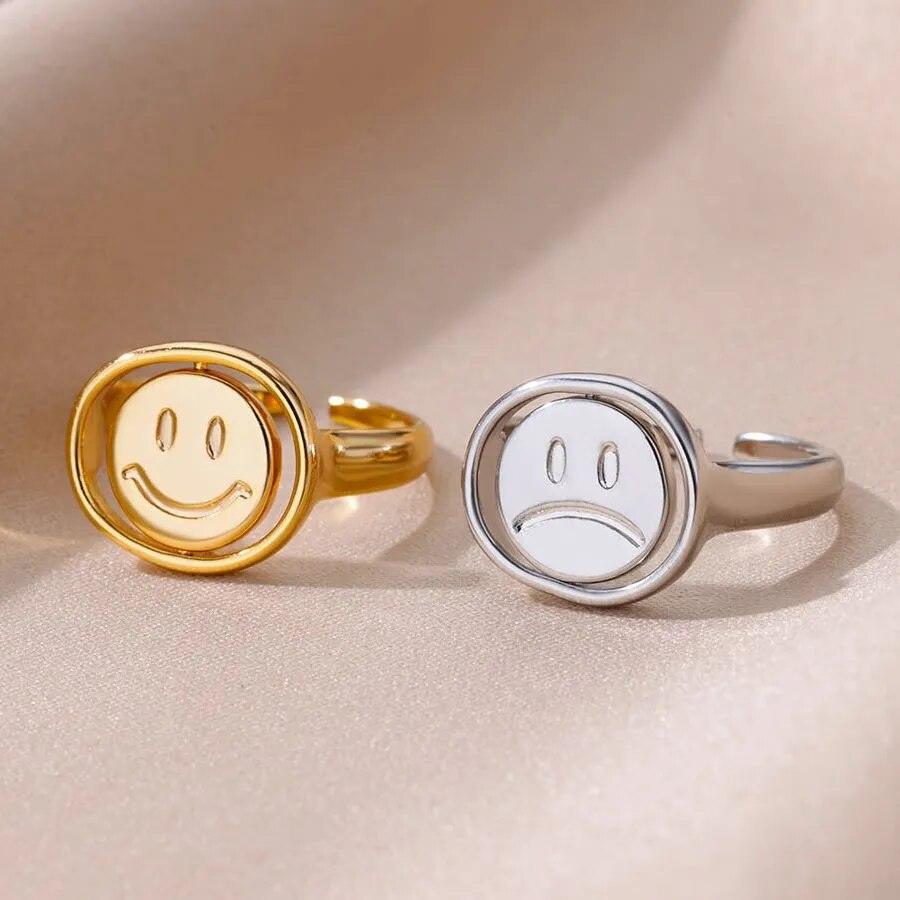 Double-sided Smiley And Sad Anxiety Ring - zuzumia