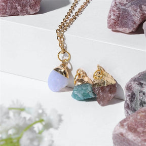 Raw Natural Stone Necklace With Interchangeable Pendant - zuzumia