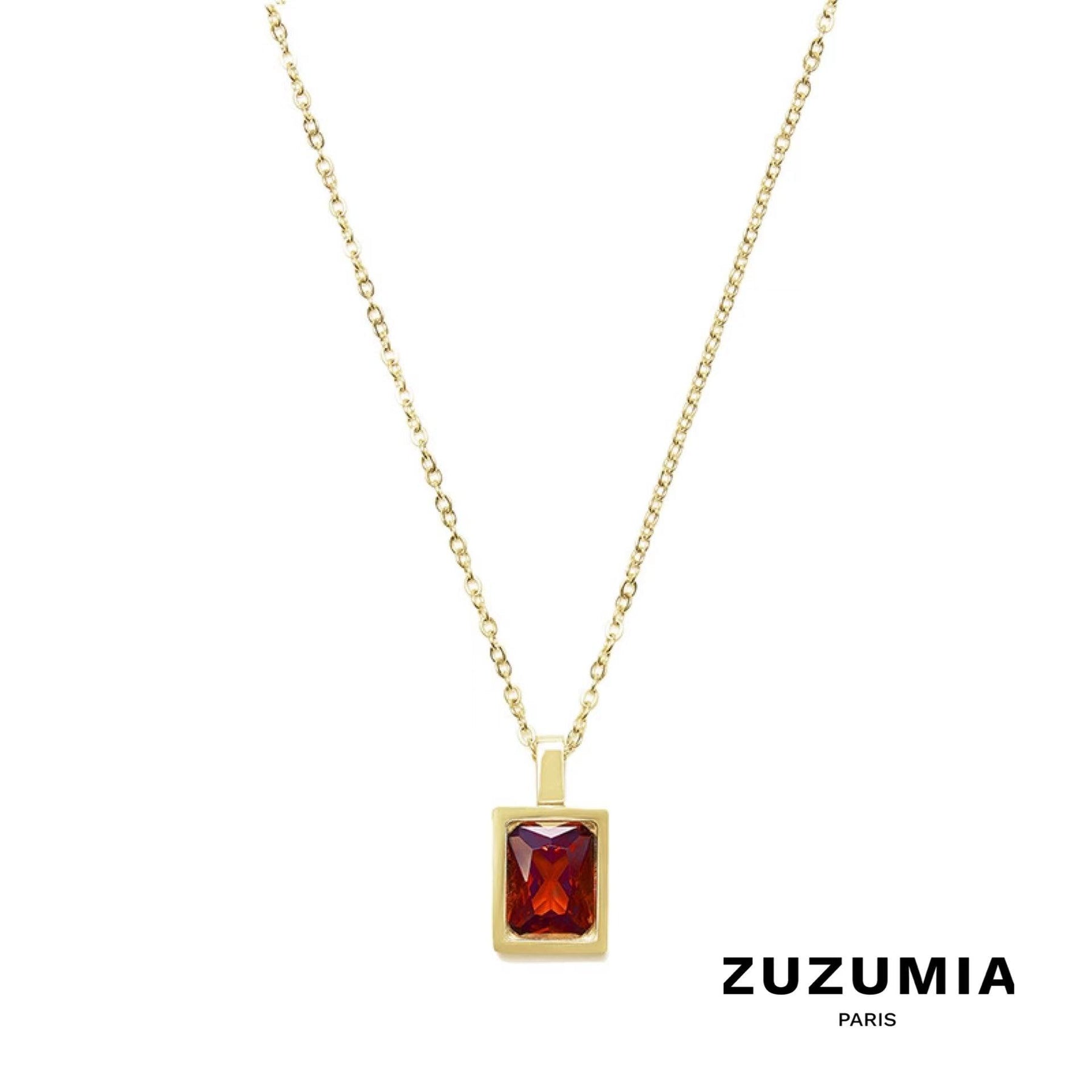 Geometric Square Zircon Pendant Necklace - zuzumia