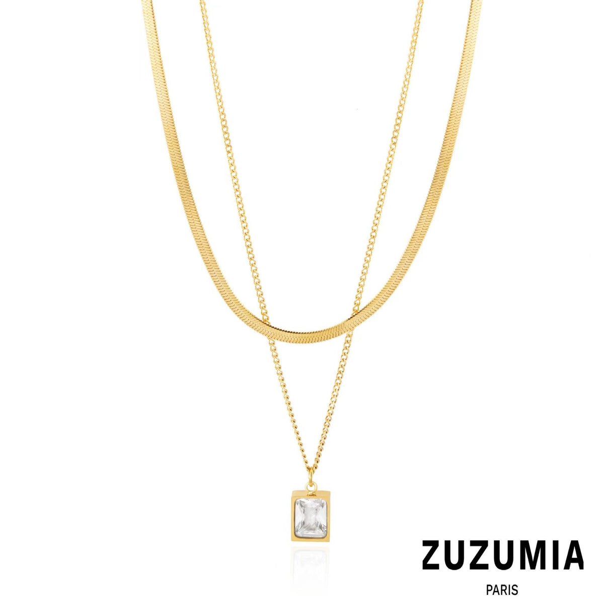 Double Layer Square Diamond Necklace - zuzumia