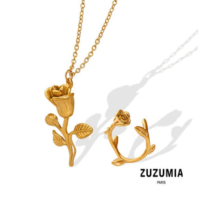 Rose Flower Ring&Necklace - zuzumia