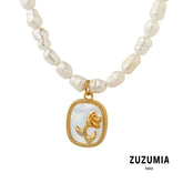 Freshwater Pearl Rose Pendant Necklace - zuzumia