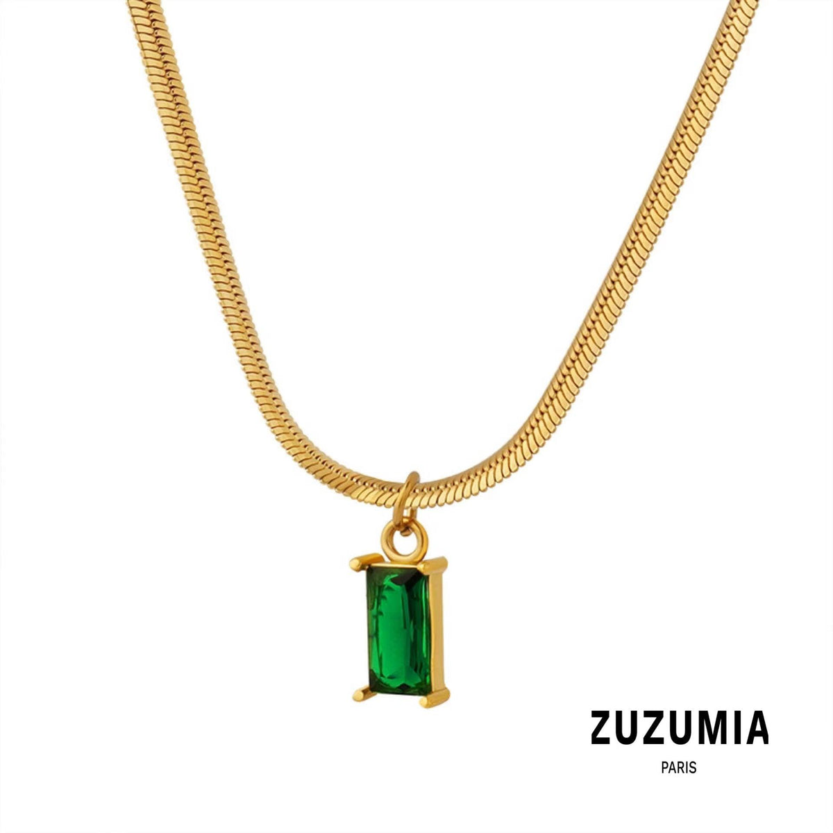 Emerald Zircon Stone Pendant Necklace - zuzumia