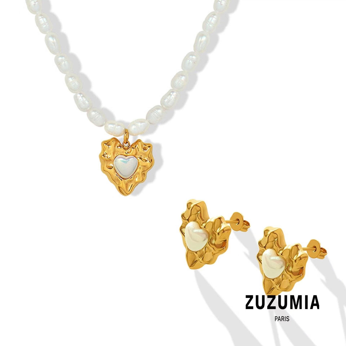 Natural Freshwater Pearl Heart Pendant Necklace & Earrings - zuzumia