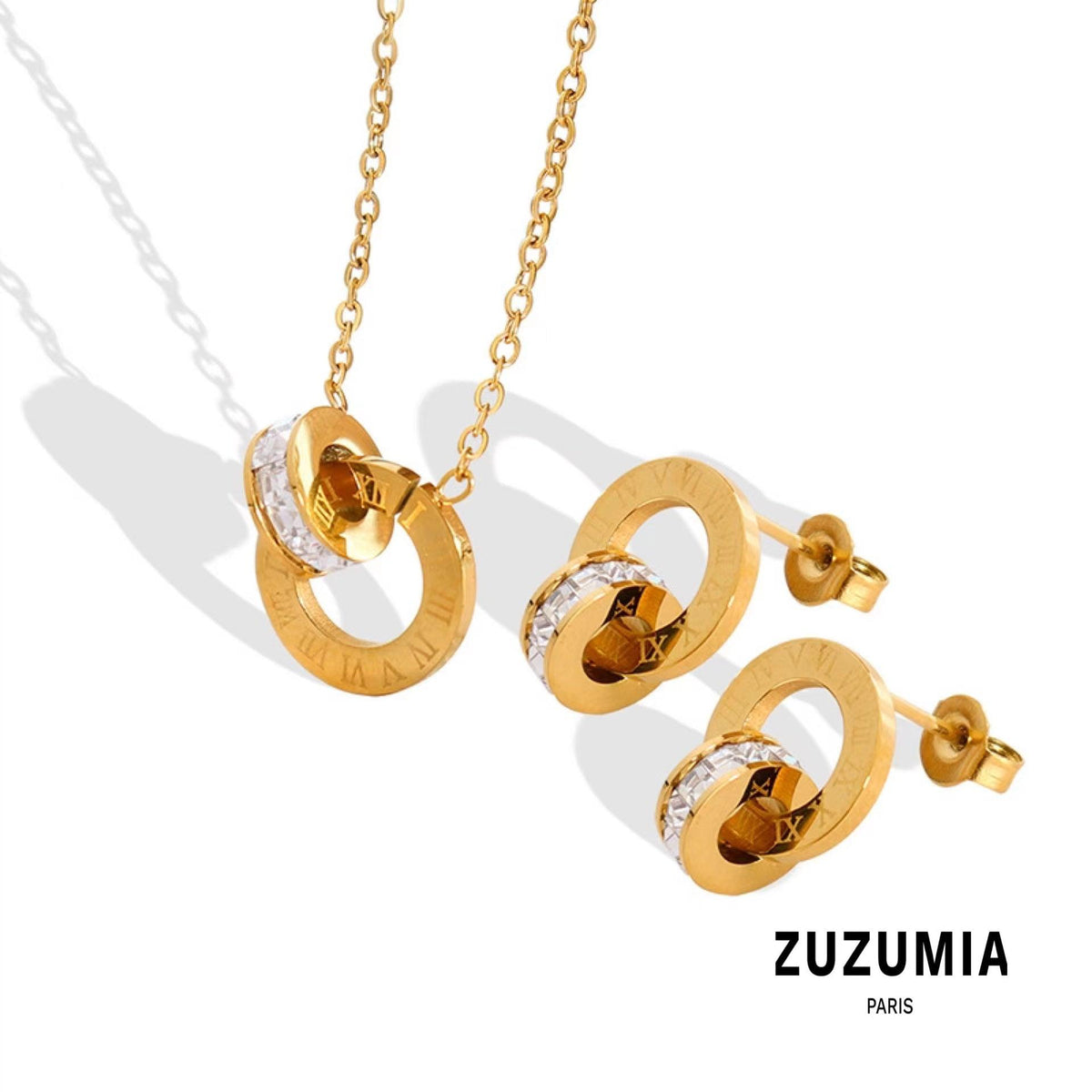 Double Rings Classic Necklace & Earrings - zuzumia