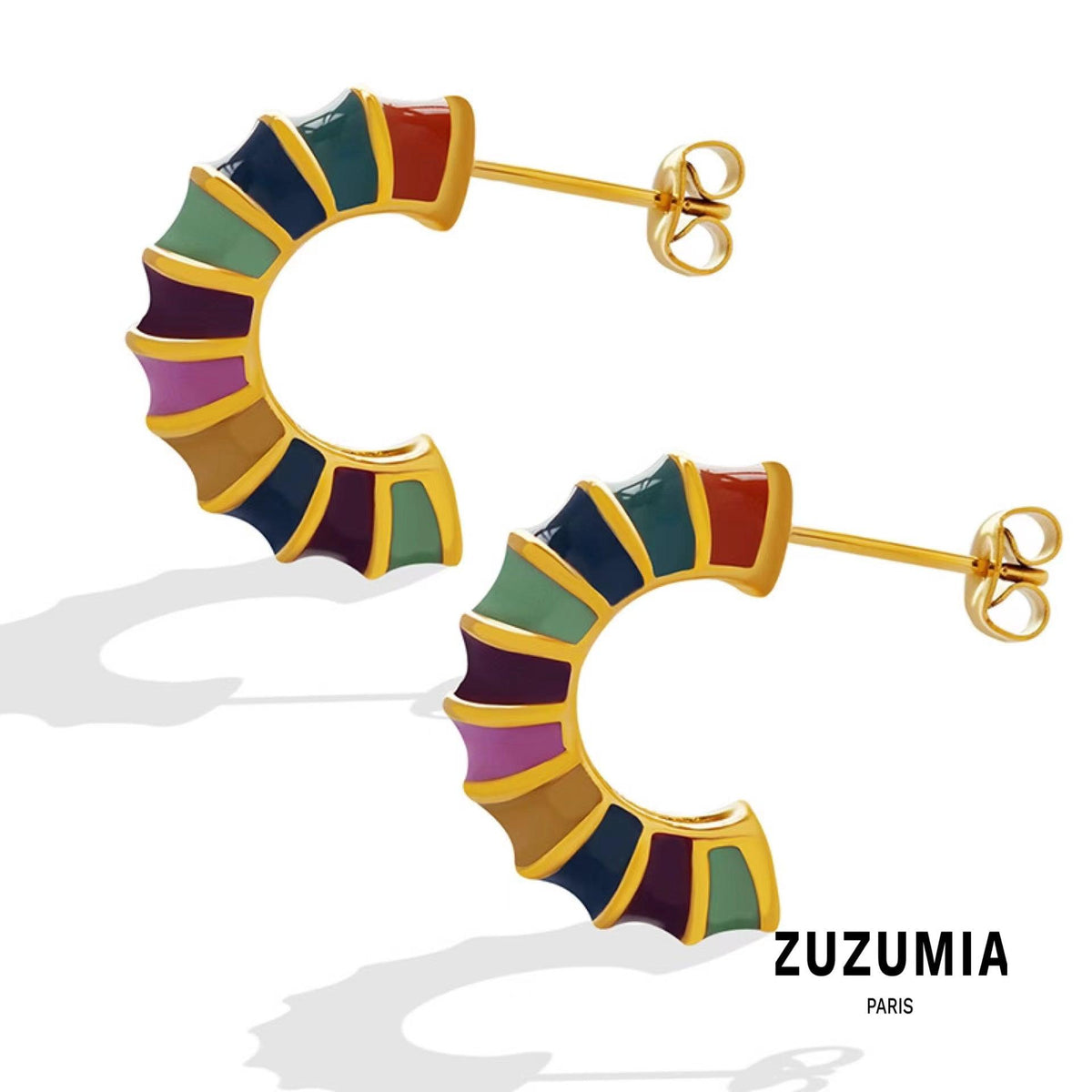 Colorful Enamel Bamboo C-Shape Drop Hoop Earrings - zuzumia