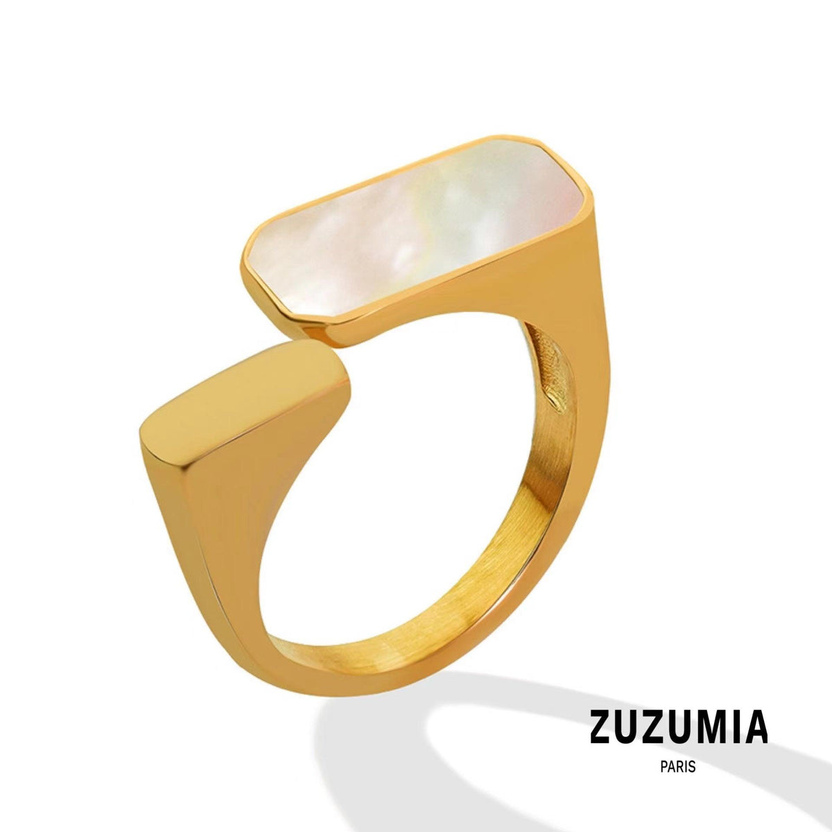 White Seashell Geometric Opening Adjustable Ring - zuzumia