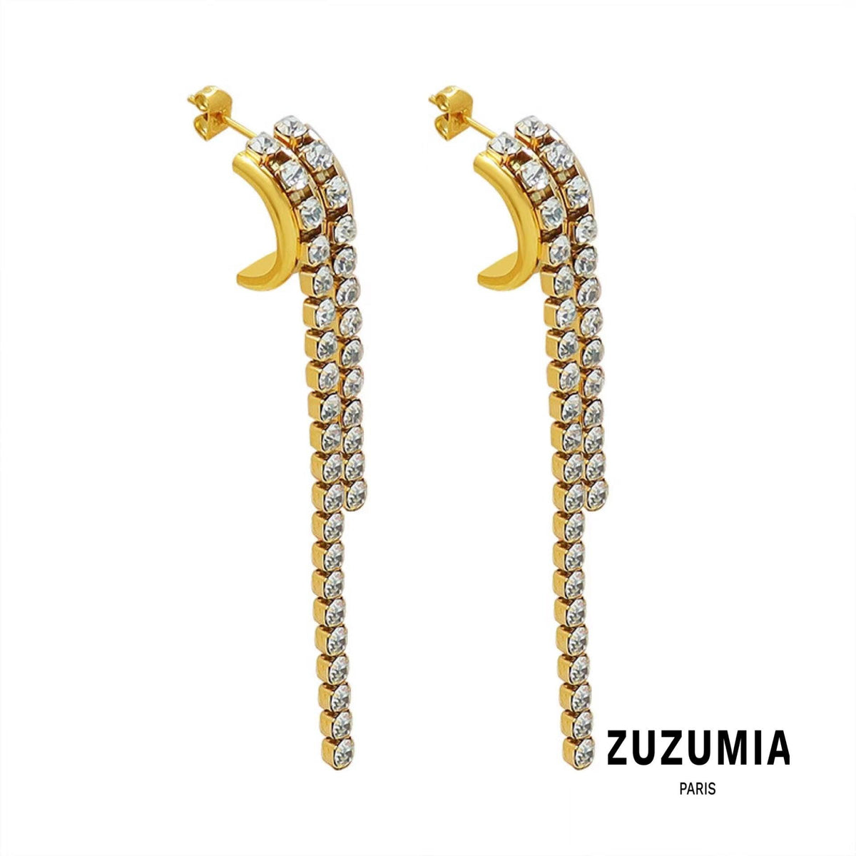 Cubic Zirconia Long Dangle Earrings - zuzumia