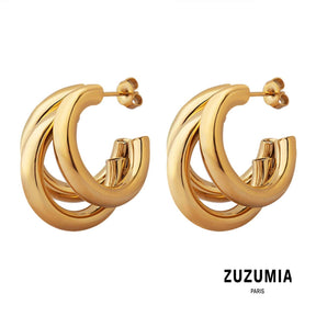 Three-layer C-shaped Hollow Round Tube Earrings - zuzumia