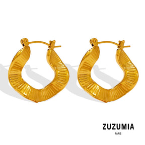 Engraved Stripe Texture Irregular Square Hoop Earrings - zuzumia