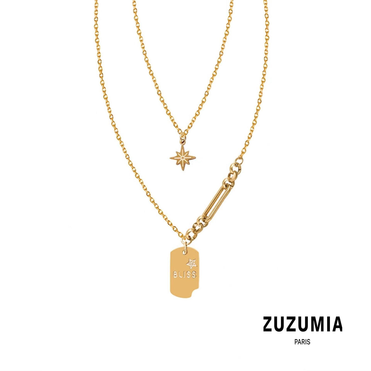 Double Layered Square Necklace - zuzumia