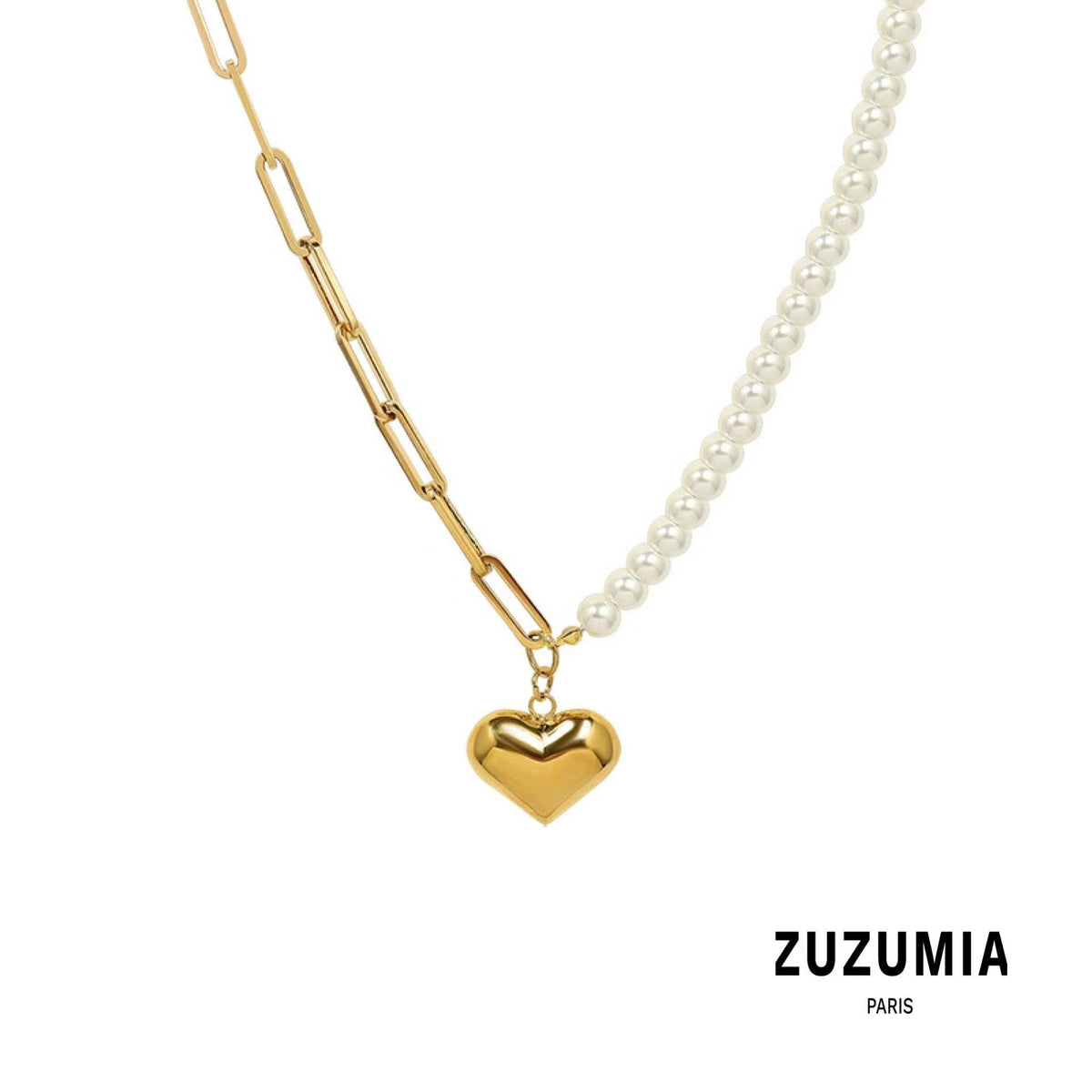 Stainless Steel Pearl Peach Heart Necklace - zuzumia