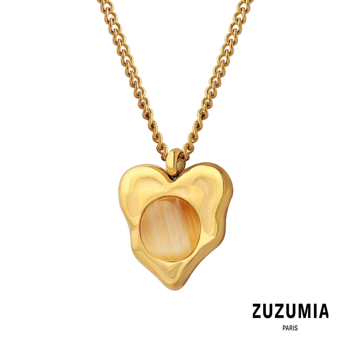 Heart shaped inlaid Opal Pendant Necklace - zuzumia