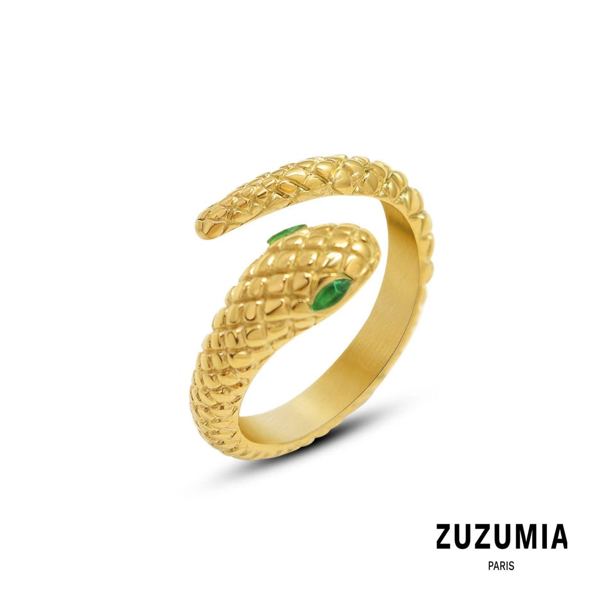 Carved Snake Shaped Green Zircon Ring - zuzumia