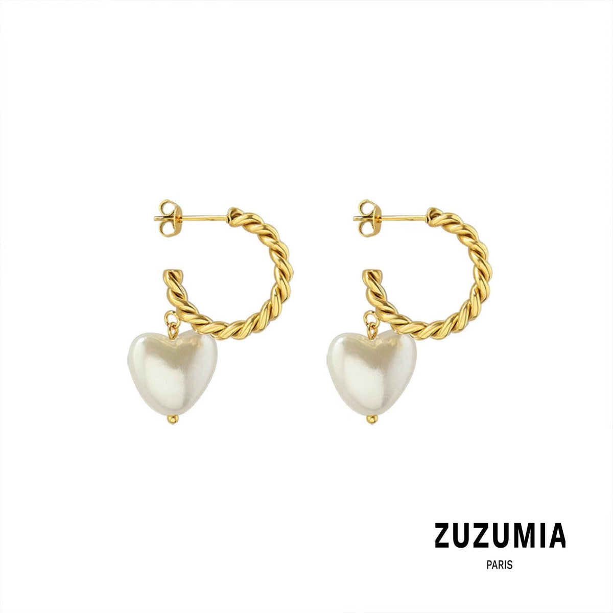 Peach Heart Pearl Hoop Earrings - zuzumia