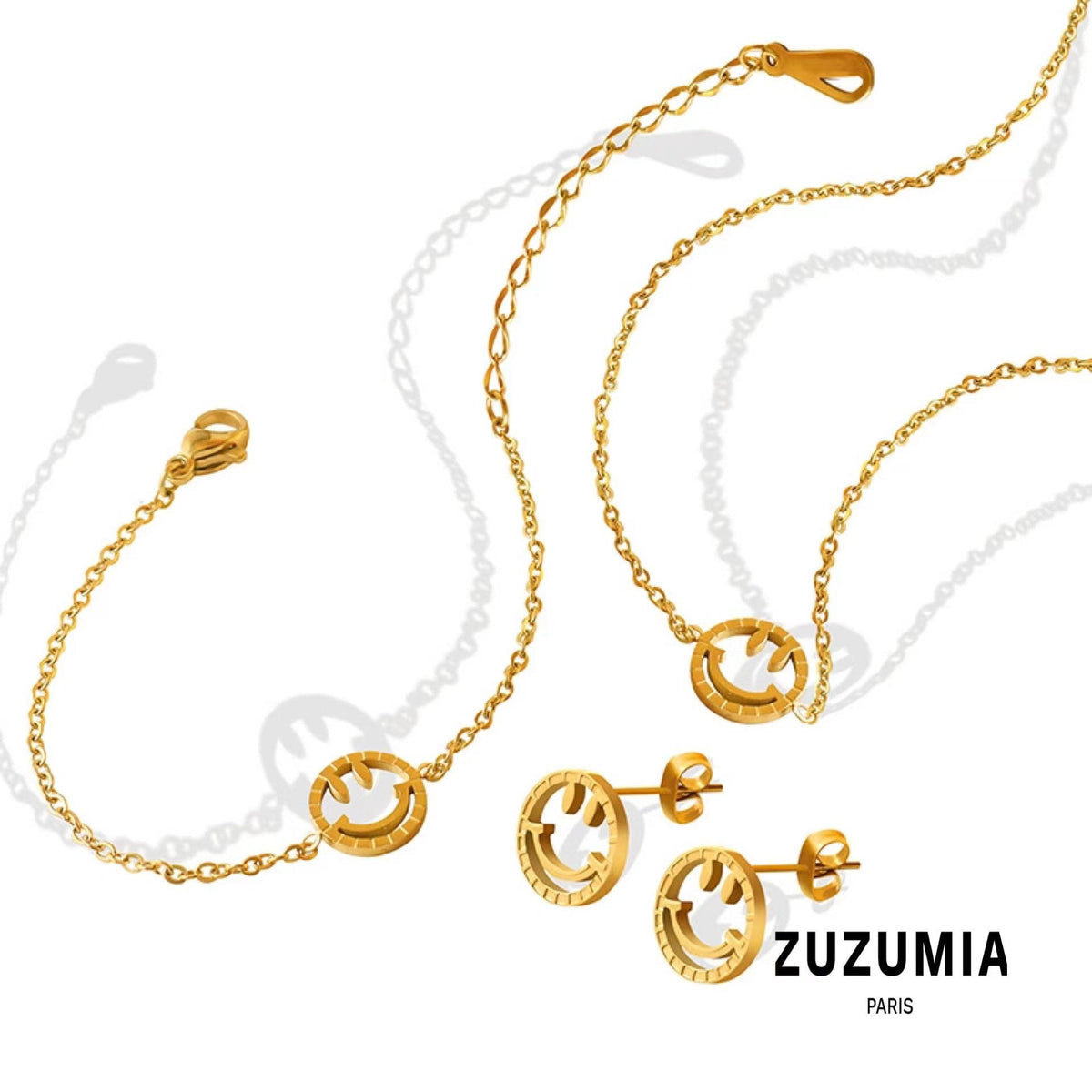 Smiley Face Necklace Bracelet Earrings Set - zuzumia