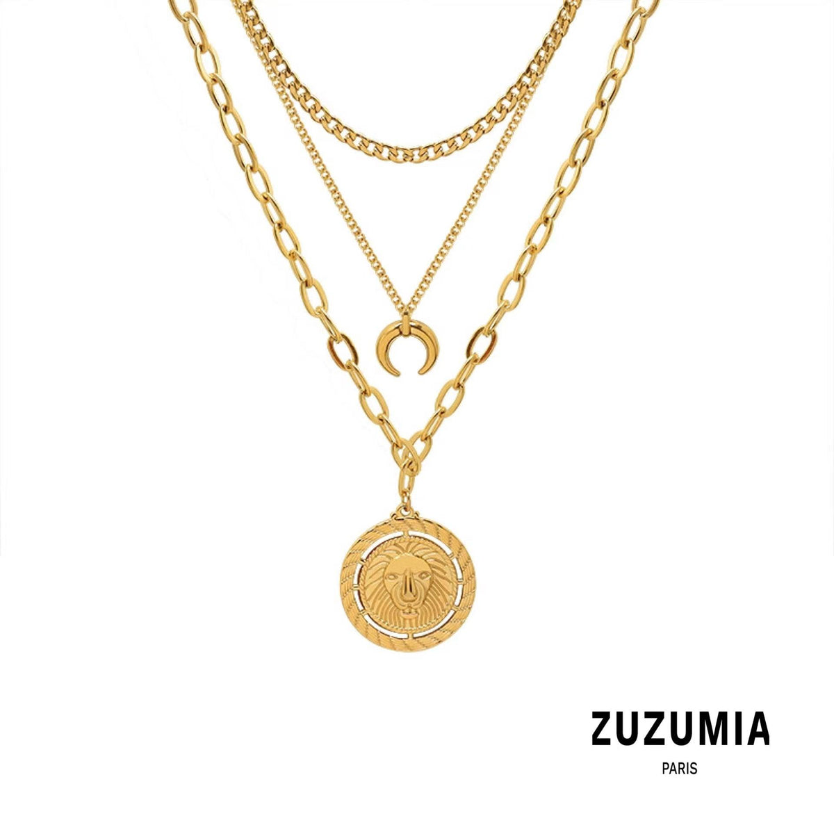 Three Layers of Female Moon Lion Pendant Sweater Necklace - zuzumia