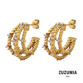 Zircon Multi-layer C-shaped Earrings - zuzumia
