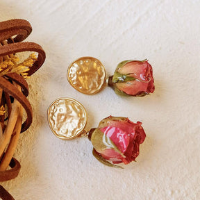 Pressed Flower Earrings - Gold plated Rose - zuzumia