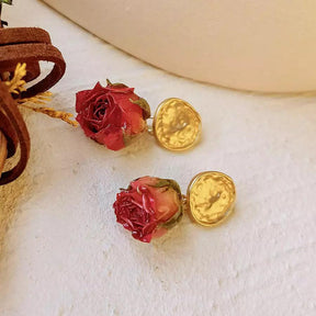 Pressed Flower Earrings - Gold plated Rose - zuzumia