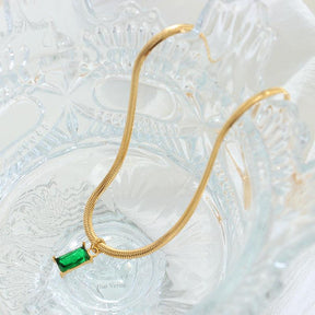 Emerald Zircon Stone Pendant Necklace - zuzumia