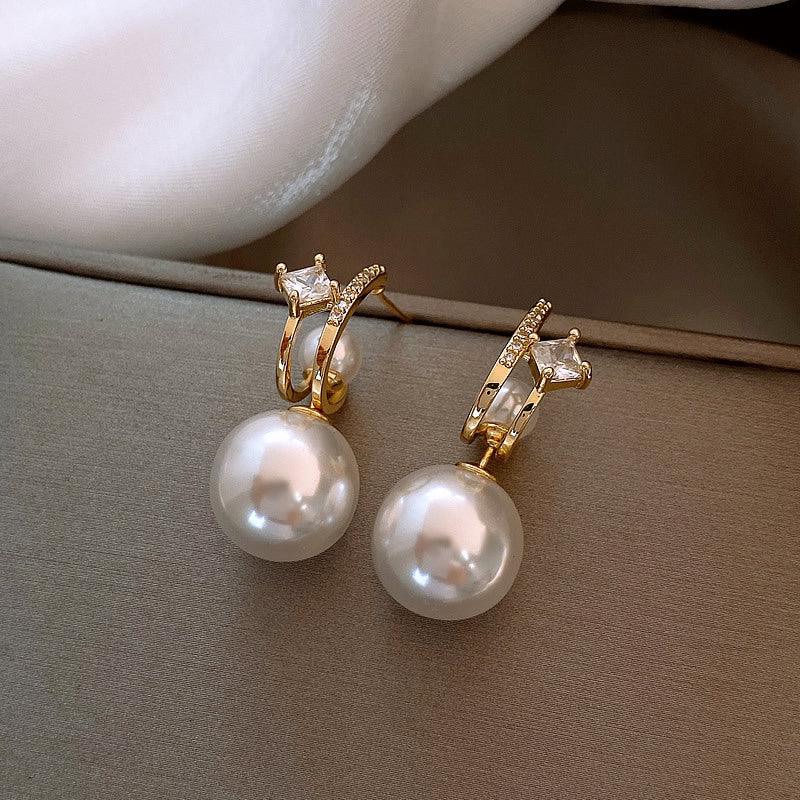 Pearl Diamond Dangle Earrings - zuzumia