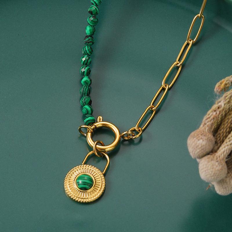 Padlock Pendant Malachite Green Necklace - zuzumia