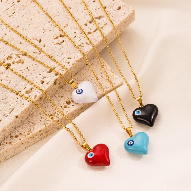 Evil Eye Heart Pendant Necklace - zuzumia