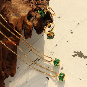 Green Zircon Pendant Necklace & Hoop Earrings - zuzumia