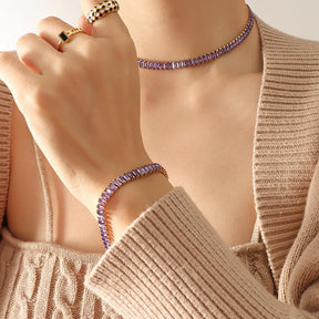 Multicolor Geometric Zircon Necklace & Bracelet - zuzumia