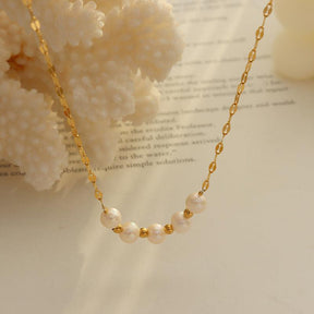 Tiny Gold Beads Pearl Necklace - zuzumia