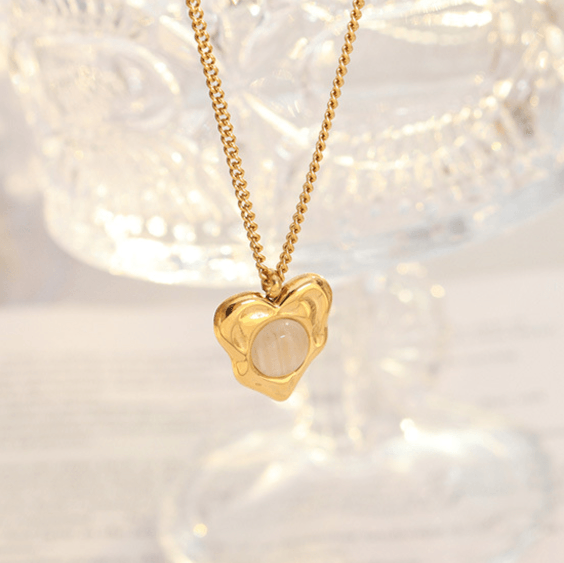 Heart shaped inlaid Opal Pendant Necklace - zuzumia
