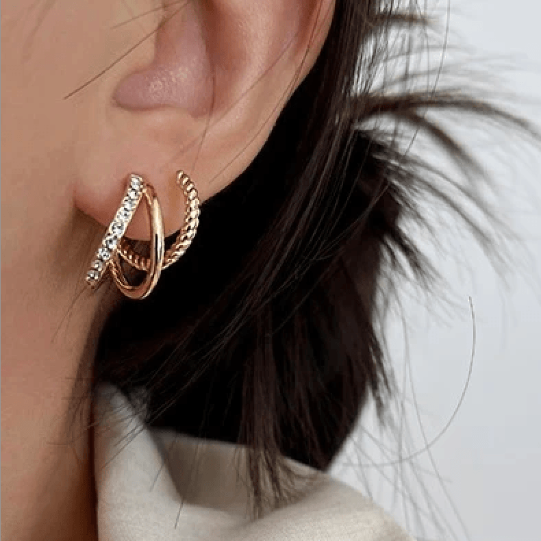 Triple-looped Zircon Earrings - zuzumia