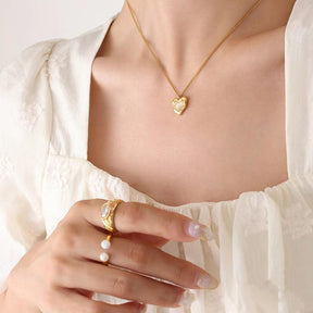 Heart shaped inlaid Opal Pendant Necklace - zuzumia