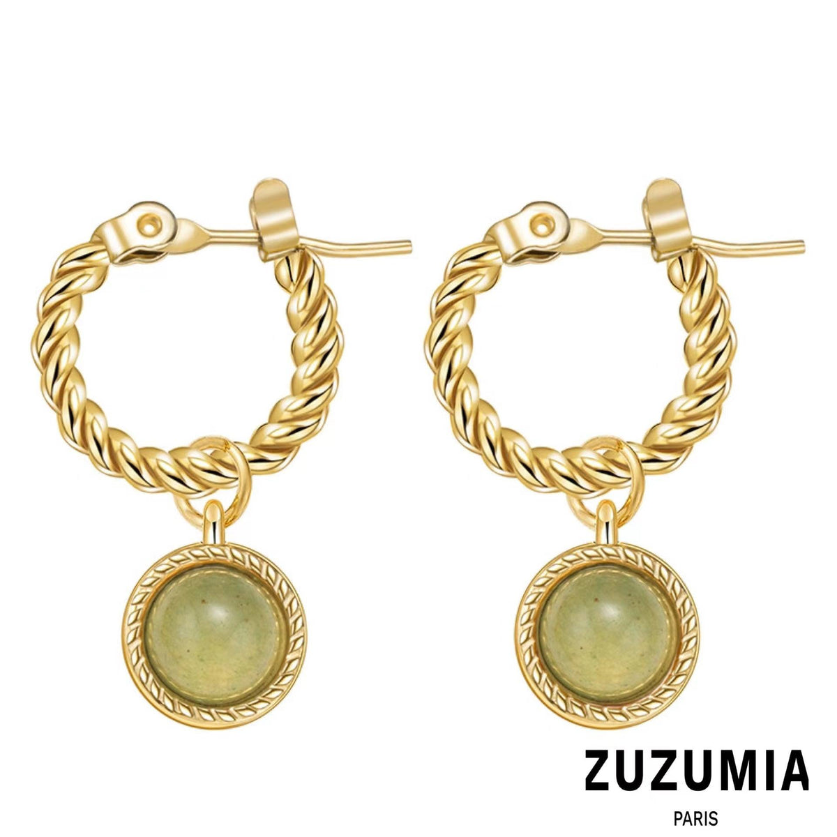 Round Natural Stone Hoop Earring - zuzumia