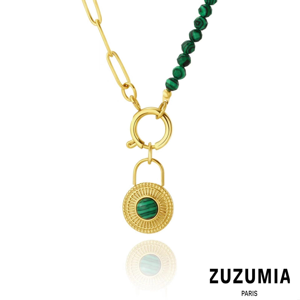 Padlock Pendant Malachite Green Necklace - zuzumia