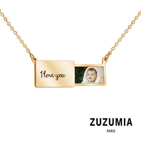 Custom Photo Engrave Lettering Envelope Pendant Necklace - zuzumia