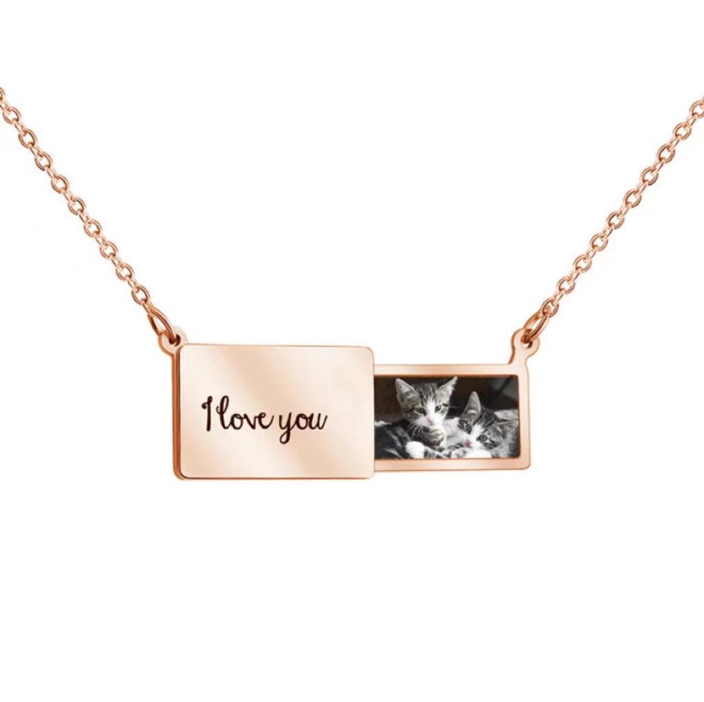 Custom Photo Engrave Lettering Envelope Pendant Necklace - zuzumia