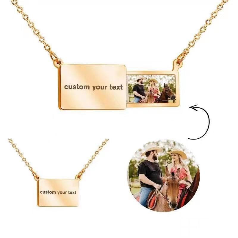 Custom Photo Engrave Lettering Envelope Pendant Necklace - zuzumia